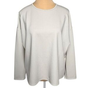 Eileen Fisher Off-White Tencel Stretch Crew Neck Long Sleeve Boxy Top Sz M - EUC